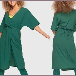 Outdoor Voices Green Tissue Weave Wrap Dress